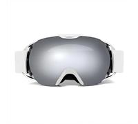 Winter double spherical ski glasses outdoor ski glasses, men and women can wear anti-fog, wind and UV protection, can wear myopia ski glasses, so that the glasses get better protection (Silvery white)