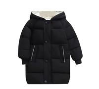 Winter Down Coats Kids - Long Puffer Jacket - Full Zip and Button,Hooded,Solid,Quilted,Ribbed Cuffs,2 Pocket,Windproof,Boys and Girls,for Camping,Outdoors,Travel Black Polyester
