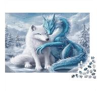 Winter Dragon And Wolf 1000 Pieces Jigsaws for Adults, Eco-Friendly Cardboard, White Wolf And Blue Dragon, Challenging Brain Teaser, Relaxation Entertainment, Boosts Patience & Concentration 52x38cm/1