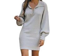 Winter Dresses for Women Sexy Women's Long Sleeve Fashionable Solid Sweater Medium Length Wool Dress Knitted Dress Suede Look Dress Grey