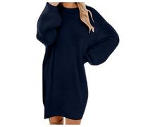 Winter Dresses for Women, Turtle Neck Dress Long Sleeve Round Neck Dress Ladies Button Tunic Dress with Pockets Mock Neck Casual Dresses Ladies Jumper Dress Knitted Sweater Tops