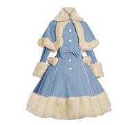 Winter Dresses for Women UK Lolita Dress Pink Lapel Cape Waist Thickened Princess Style Thick Dresses with Fux Fur Collar Button A Line Swing Dresses Colour Block Thermal Tea Party Dresses