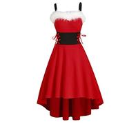 Winter Dresses Long Sleeve Vintage Women Warm Dress Off the Shoulder Christmas Festive Dresses Faux Lace Asymmetric High Low Midi Clothing Women's Dress Short Sleeve, red, L