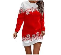 Winter Dresses,Plus Size Dress for Autumn and Winter Women’s Casual Christmas Print Long Sleeve Round Neck Aline Fit Fashionable Attire (Red, M)