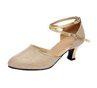 Winter Elegant Women Ballroom Tango Latin Dance Shoes with Sparkling Sequins for Social Dancing Comfort and Style (Gold, 3. 5)