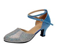Winter Elegant Women Ballroom Tango Latin Dance Shoes with Sparkling Sequins for Social Dancing Comfort and Style (Blue, 4)