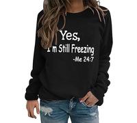 Winter Essentials for Women Ladies Fall and Winter Simple Round Necked Long Sleeve Sweater with Lettering Printing Funny Ladies Christmas Jumpers Tunic Pullover Women UK Autumn Outfits Women