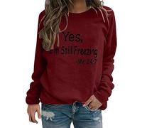 Winter Essentials for Women Ladies Fall and Winter Simple Round Necked Long Sleeve Sweater with Lettering Printing Funny Ladies Christmas Jumpers Tunic Pullover Women UK Autumn Outfits Women