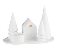 Winter fairy tale candle holder forest hut wheels
