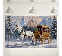 Winter Fantasy Castle Backdrop, Elegant Horse Carriage Scenic Photography Background, Snowy Landscape Party Decorations for Christmas Events 71x43 Inch