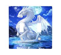 Winter Fantasy Light Switch Cover Plates/Outlet Covers, White Dragon with Moon for Wall Decor, Thermoplastic Wall Plates,Standard Size Double Toggle