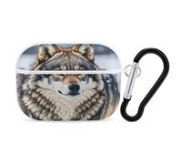 Winter Farm Style Wolf Earbuds Organizer Shockproof Protective Airpods Pro Cover with Carabiner Clip Anti Fall Carrying Earphone Case Cover for Airpods Pro 2nd Generation White