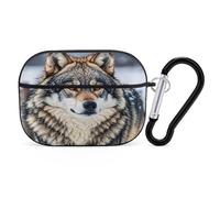 Winter Farm Style Wolf Earbuds Organizer Shockproof Protective Airpods Pro Cover with Carabiner Clip Anti Fall Carrying Earphone Case Cover for Airpods Pro 2nd Generation Black