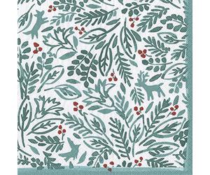 Winter Fauna Animals Leaves Christmas Caspari Cocktail or Tea Napkins Paper 25 cm Square 20 in Pack