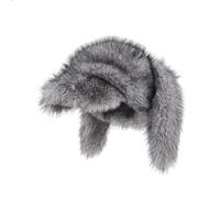 Winter Faux Fur Baseball Cap with Long Ears, Cute Plush Bunny Ear Hat Fluffy Rabbit Animal Costume Hat Cold Weather Gift for Women Girls Grey