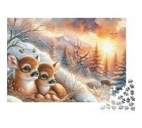 Winter Fawns Jigsaw Puzzle for Adults 1000 Piece Jigsaw Puzzle Forest Snow Scene Puzzle Game for Family Relaxing Home Decor 38x26cm/1000pcs