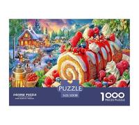 Winter Feast Scene 1000-Piece Recycled-Cardboard Winter Berry Cake Roll Jigsaw Puzzles Adult Decompression Anxiety Reducer Wall Decoration for Men 52x38cm/1000pcs