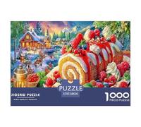 Winter Feast Scene 1000 Pieces Puzzle for Adults & Kids | Detailed -Cake with Village Backdrop Impossible Hard Challenging Great Gift Idea38x26cm/1000pcs