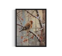 Winter Finch on a birch tree Art Print Poster, Vintage Waterfowl Bird Farmhouse Wall Art Vintage Print, Animal Brid Poster Decor 103 (Winter Finch on a birch tree, 8 x 10 inches, Unframed)