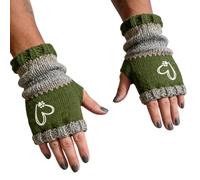 Winter Fingerless Gloves - Outdoor Gear with Interlocking Heart Embroidery - Open Finger Knit Mittens | for Camping Hiking Motorcycling Outdoor Activities Invier