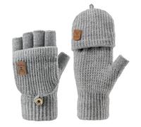 Winter Fingerless Gloves - Warm Knitted Mittens Glove Convertible Half Finger Gloves for Women Men Cold Weather (Light Grey, One Size)