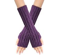 Winter Fingerless Gloves Women Warm Half Finger Gloves Knitted Soft Lining for Driving Writing Arm Warmers with Thumb Hole Thickened Knit Touchscreen Stretchy Mittens for Women