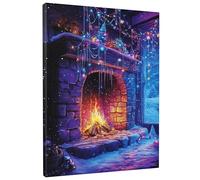 Winter Fireplace Canvas Wall Art, Colorful Fire Place Poster Prints, Holiday Abstract Home Aesthetic Wall Hanging Decor For Living Room, Bedroom Dorm, Unframed 16x20 Inch