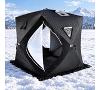 Winter Fishing Shelter with Stove Jack, Portable Pop Up Ice Tent 2.1m | 11mm Solid Fibreglass Supports, 4 Ice Anchors, 4 Guy Lines and Extended Snow Skirt for Windy Days