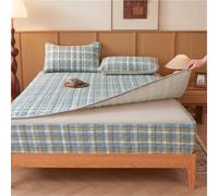 Winter Fitted Sheet,Warm Bed Sheets,Mattress Protector Cover Striped Pattern Soft Cotton Quilted Full Coverage Removable Zippered(Dark Blue,Twin XL/H:20cm)