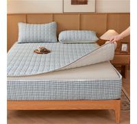 Winter Fitted Sheet,Warm Bed Sheets,Mattress Protector Cover Striped Pattern Soft Cotton Quilted Full Coverage Removable Zippered(Light Blue,Twin XL/H:20cm)