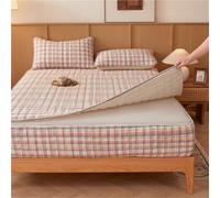 Winter Fitted Sheet,Warm Bed Sheets,Mattress Protector Cover Striped Pattern Soft Cotton Quilted Full Coverage Removable Zippered(Pink,Twin XL/H:20cm)