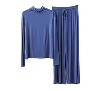 Winter Flannel Nightwears Loose Fit Wide Leg Floral Printing Loungewear Skin-Friendly Casual Classic All Seasons Ladies Pyjama Sleep Lounge Pajama Set Gift Giving Blue