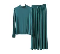 Winter Flannel Nightwears Loose Fit Wide Leg Floral Printing Loungewear Skin-Friendly Casual Classic All Seasons Ladies Pyjama Sleep Lounge Pajama Set Gift Giving Dark Green