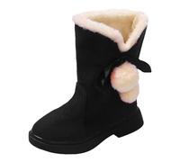 Winter Fleece Boots for Girls Comfortable Soft Sole Anti-Slip Short Boots with Flower Decoration Fashionable Warm Fleece Lined Outdoor Shoes for Girls Kids' Cozy Footwear for Cold Days