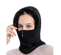 Winter Fleece Lined Knitted Balaclava Full Hood Hat for Women Windproof Warm Cycling Ski Trapper Hat Hooded Cap, 3 in 1 Beanie Scarf Mask Headwear for Hunting Fishing