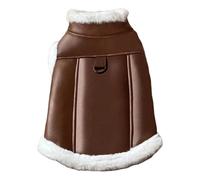Winter Fleece Lined Warm Pet Coat Clothing Cold-Proof Waterproof Black PU Leather Pet Jacket For Shiba Inu Schnauzer Pug,Brown,M