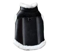 Winter Fleece Lined Warm Pet Coat Clothing Cold-Proof Waterproof Black PU Leather Pet Jacket For Shiba Inu Schnauzer Pug,Black,M