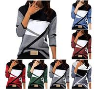Winter Fleece Tops For Women Uk - Ladies Casual Sweater Geometric Print Long Sleeve Tops Lightwight Ribbed Knit Pullover Elegant Color Block Sweater Jumper Top Fall Blouse Oversized Outfits Blue