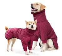Winter Fleece Warm Adjustable Labrador Bulldog Greyhound Shiba Inu Coat Windproof Turtleneck Dog Jacket For Cold Weather,Red,L