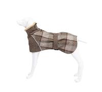 Winter Fleece Warm Large Dog Clothing Fashion Plaid Print Labrador Greyhound Weimaraner Shepherd Jacket With Belt, Light Coffee,M