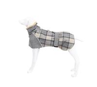 Winter Fleece Warm Large Dog Clothing Fashion Plaid Print Labrador Greyhound Weimaraner Shepherd Jacket With Belt,Grey,XL