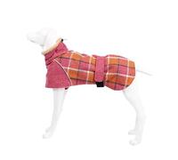 Winter Fleece Warm Large Dog Clothing Fashion Plaid Print Labrador Greyhound Weimaraner Shepherd Jacket With Belt,Rose,2xl
