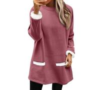 Winter Fleece Warm Sweatshirts For Women Oversize Casual Pullover Solid Color Raglan Long Sleeve Crewneck Tunic Tees Casual Thermal Top With Real Pocket Leisure Style (Brick Red, XXL)