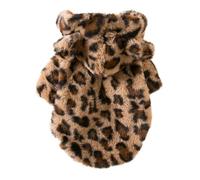 Winter Fleece Warm Windproof Leopard Print Pet Jacket Yorkie Chihuahua Pug Shiba Inu Hoodie Small Dog Clothing,Brown,L