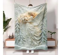 Winter Floral Angel Throw Blanket, Soft Blue Holiday Decor Cozy Blanket for Sofa, Bed, All Season, Elegant Christmas Design, Perfect Choice 50x60 Inch