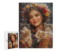 Winter Floral Crown with Kittens-1 Puzzle 1000 Teile Schwer Puzzle Spielzeug Lernspiel Impossible Herausforderungsspielzeug Für Erwachsene Kinder 500 PCS