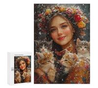Winter Floral Crown with Kittens-1 Puzzle 1000 Teile Schwer Puzzle Spielzeug Lernspiel Impossible Herausforderungsspielzeug Für Erwachsene Kinder 300 PCS