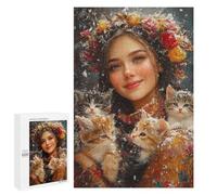 Winter Floral Crown with Kittens-1 Puzzle 1000 Teile Schwer Puzzle Spielzeug Lernspiel Impossible Herausforderungsspielzeug Für Erwachsene Kinder 1000 PCS