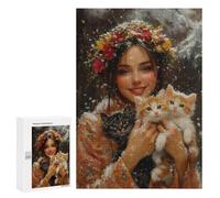 Winter Floral Crown with Kittens-3 Puzzle 1000 Teile Schwer Puzzle Spielzeug Lernspiel Impossible Herausforderungsspielzeug Für Erwachsene Kinder 300 PCS