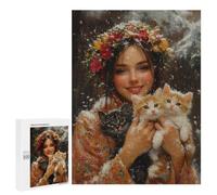Winter Floral Crown with Kittens-3 Puzzle 1000 Teile Schwer Puzzle Spielzeug Lernspiel Impossible Herausforderungsspielzeug Für Erwachsene Kinder 500 PCS
